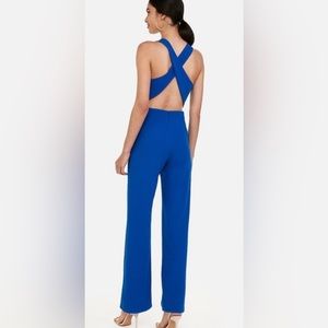 Express  Blue Cross Back Wide Leg Jumpsuit - Size Large